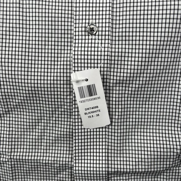Paul Fredrick Tailored Fit Button Down Shirt Mens 15.5x35 Non Iron Gingham Black - Picture 2 of 8